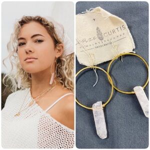New NWT Leslie Curtis Jana Handcrafted Gold Tone Quartz Hoop Earrings